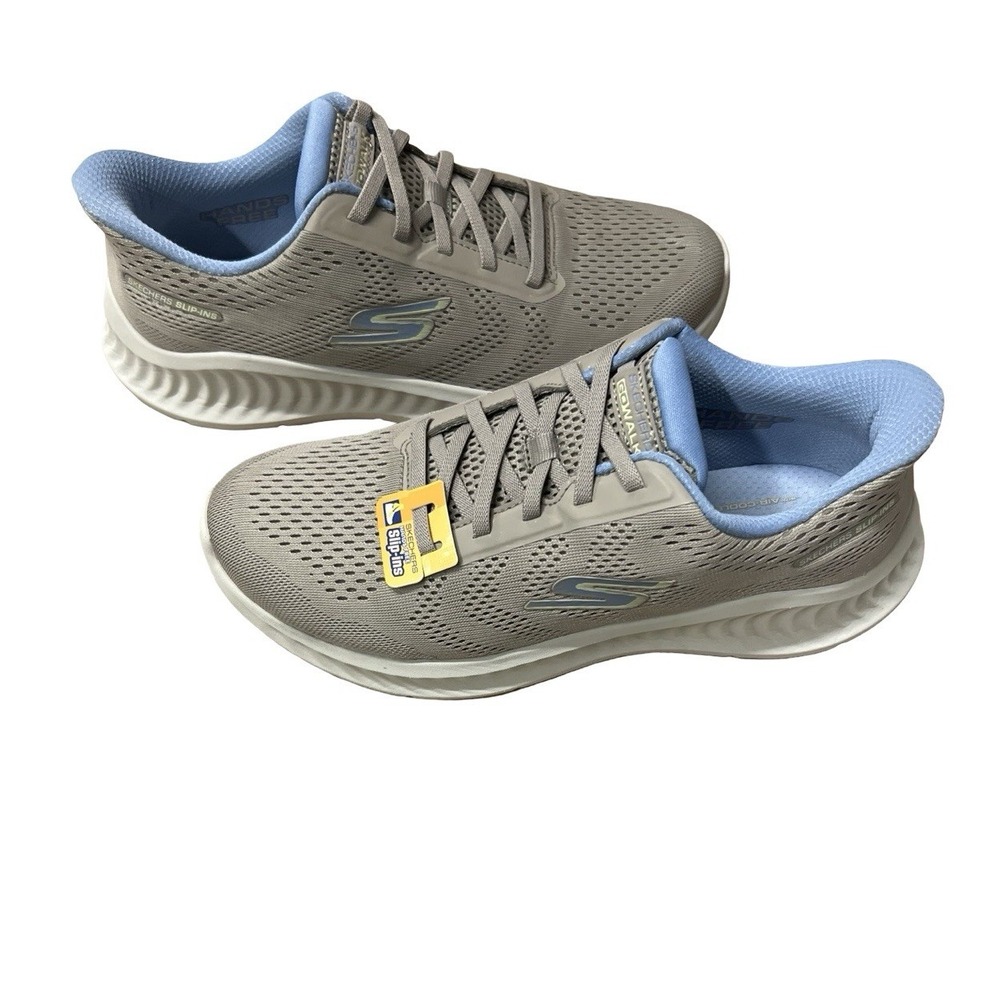 SKECHERS Go Walk Now Khloe Taupe/Blue Women's Slip On Sneakers - Size 9.5 New